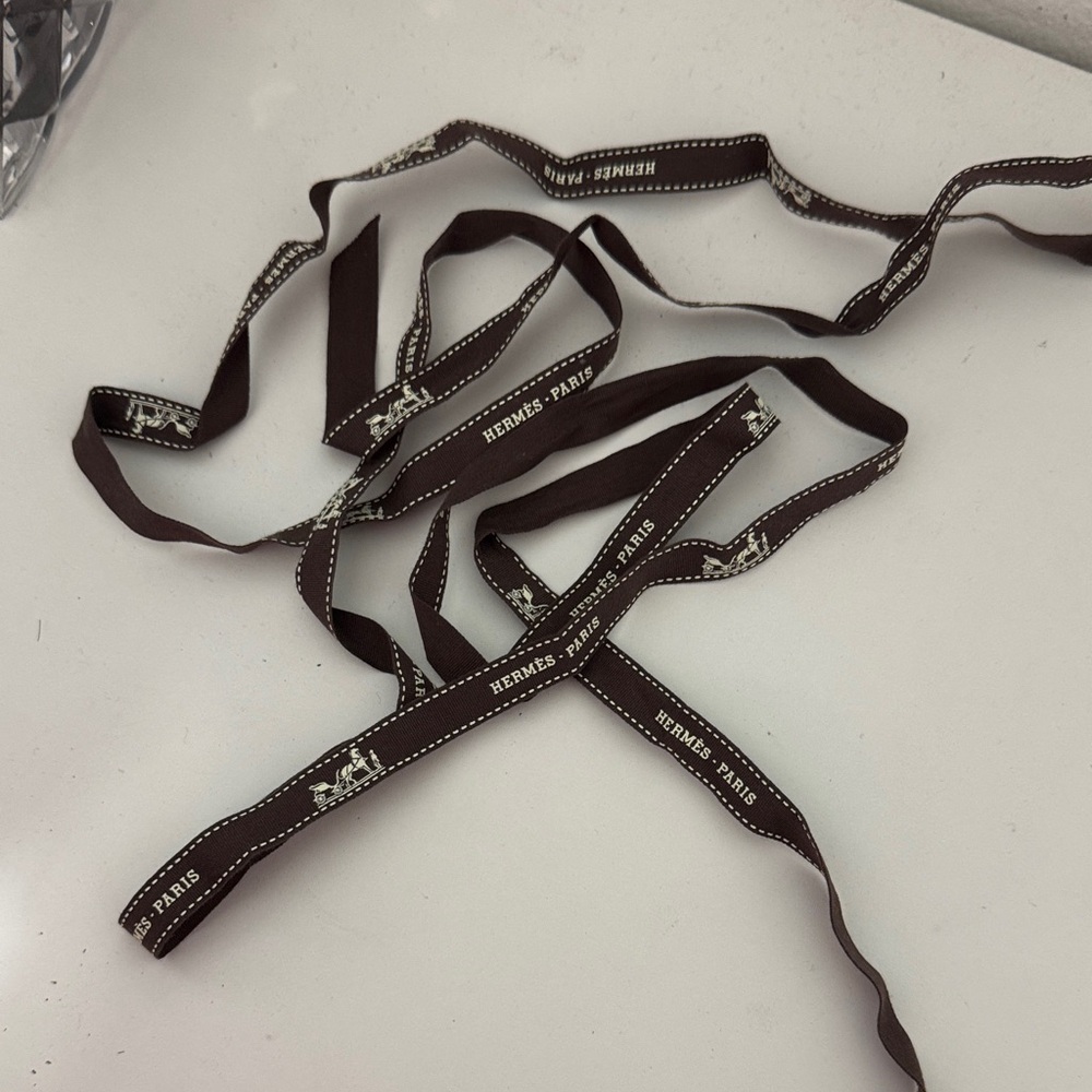 Hermes Brown and White Printed Ribbon (2m)